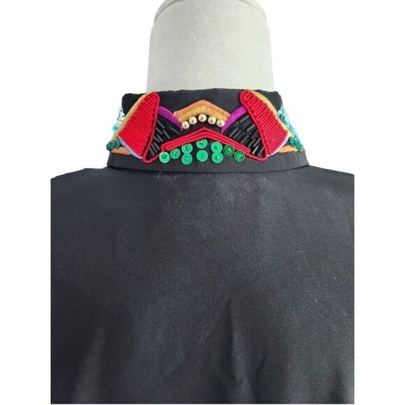 Vintage 80s Yves Saint Clair Black Button Down Embroidered Collar Sequins  10P - Picture 4 of 14
